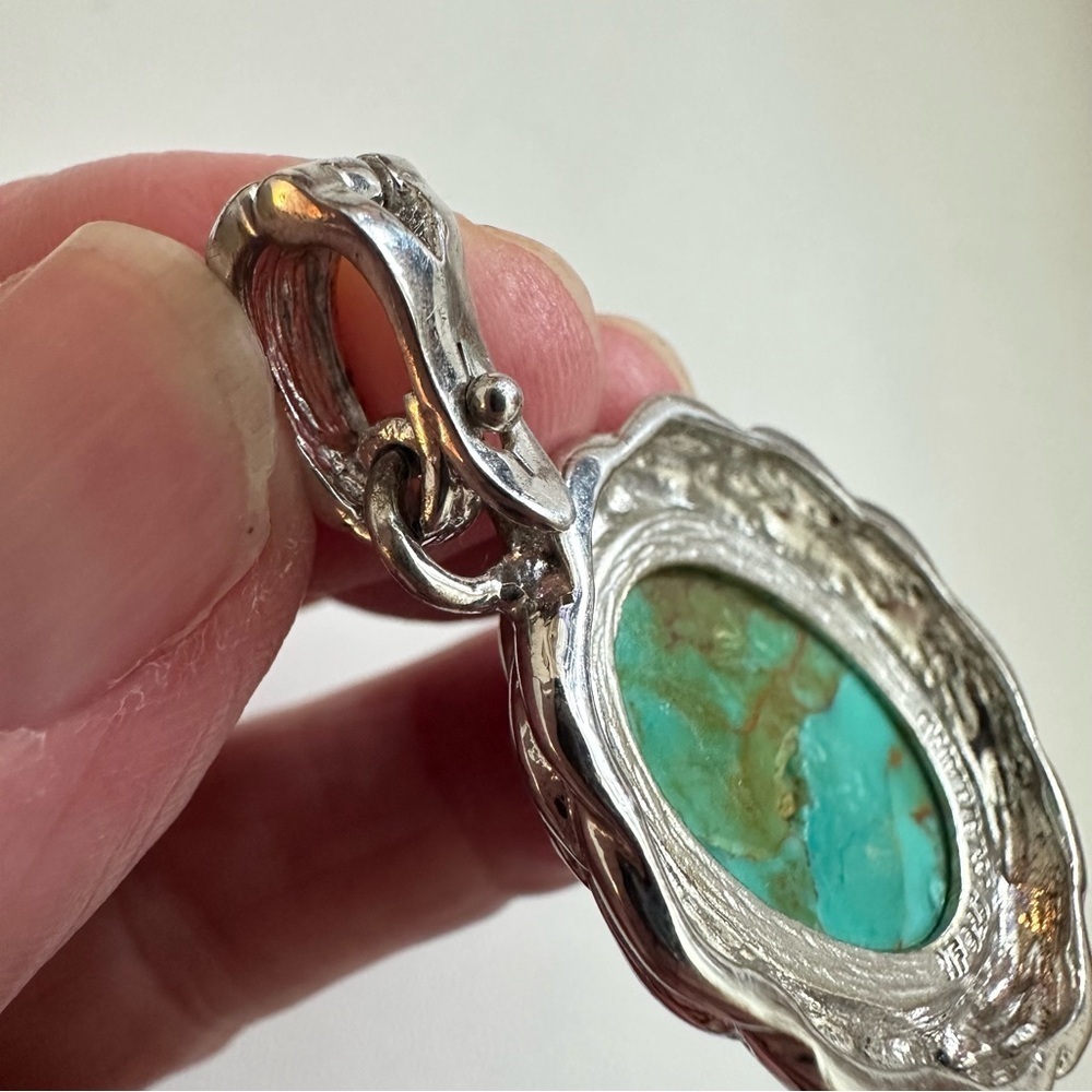 Silver and Turquoise Western Style Pendant - Picture 5 of 7